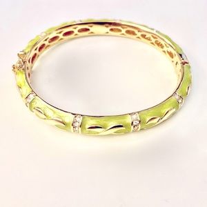 Lime Green Enamel Bangle Bracelet w/ Crystals & Safety Box Clasp